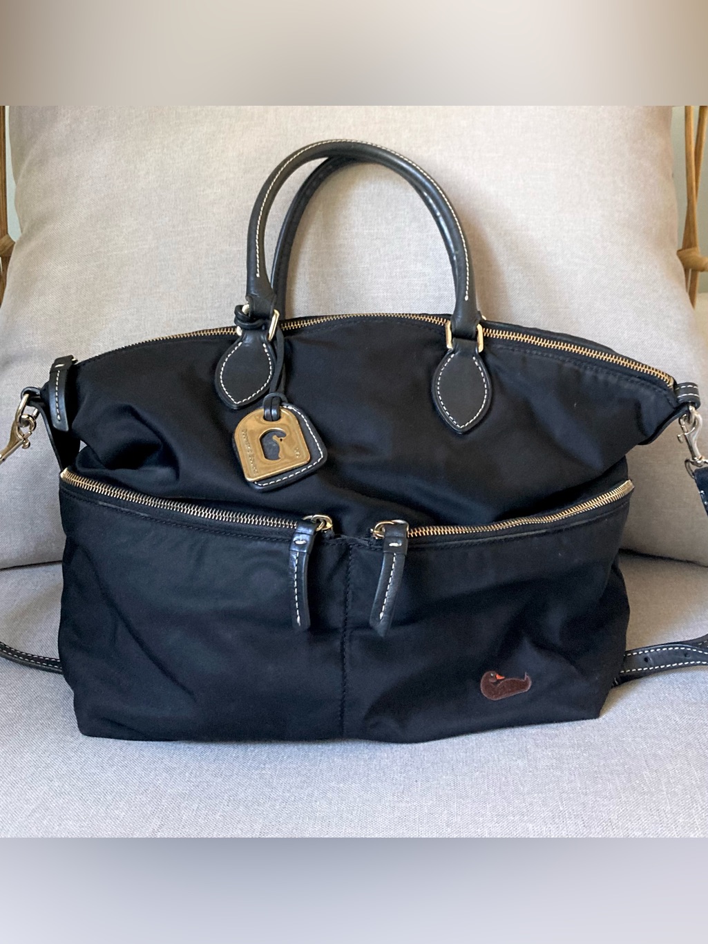 Dooney & Bourke Black Nylon Gold Hardware Satchel Crossbody Bag Hand Bag